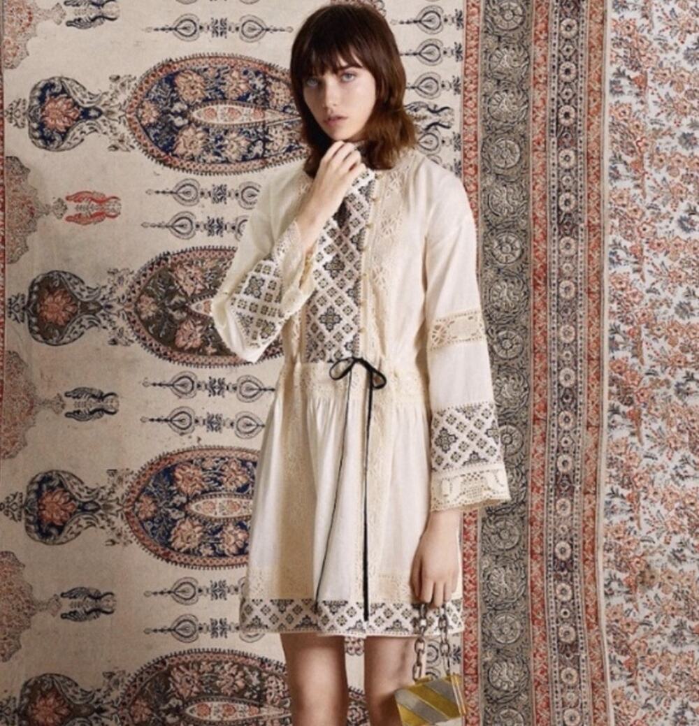 NEW Tory Burch Women's New Ivory Carlotta Dress Embroidered Lace Mini Sz 0 XS